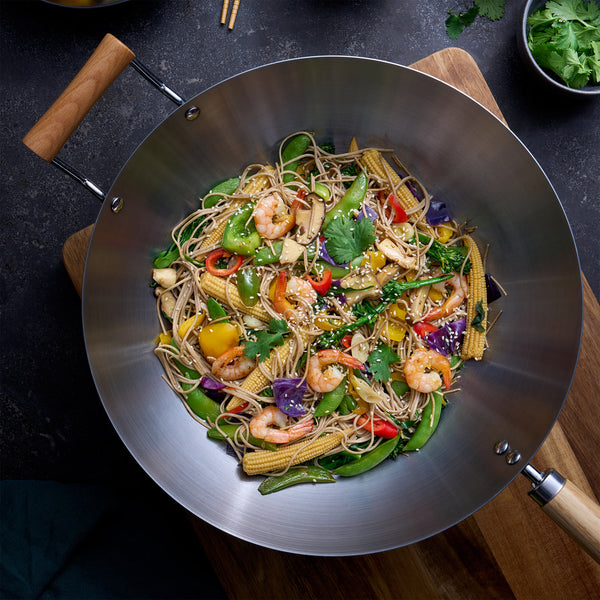 Pyrolux Wok with Wood Long and Helper Handle 36cm - 2