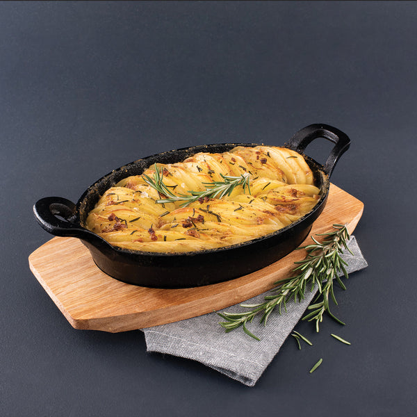 Pyrolux PYROCAST Oval Gratin with Maple Tray 21.7cm x 15cm - 1