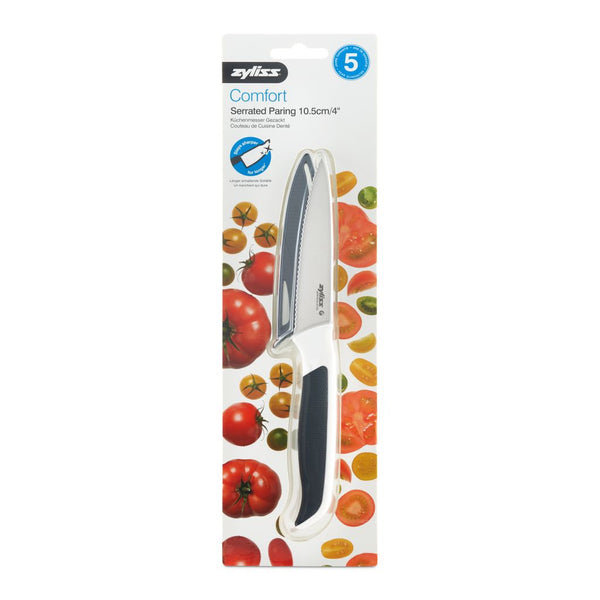 Zyliss Comfort Serrated Paring Knife with blade cover Black/White, Stainless Steel - 10.5cm - 1