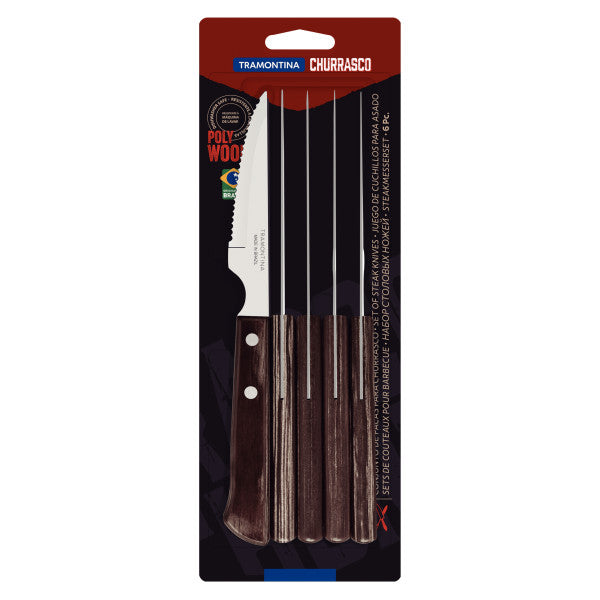 Tramontina Churrasco Steak Knife Spanish 6 Piece Set Brown Handles - 11cm - 1