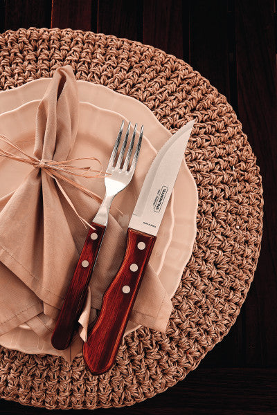 Tramontina Churrasco Steak Knife Jumbo Serrated Wide Blade Polywood Red - 12cm - 2