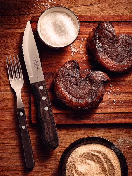 Tramontina Churrasco Steak Knife Jumbo Serrated Wide Blade Polywood Brown - 12cm - 1