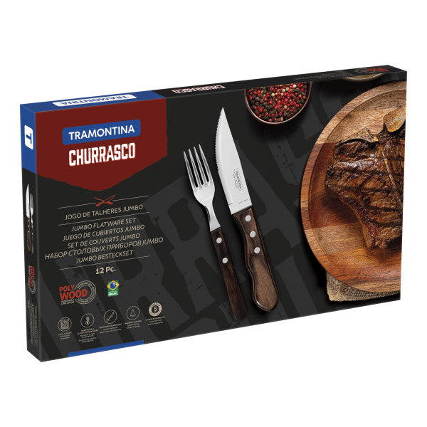 Tramontina Churrasco Jumbo Steak Cutlery 12 Piece Set - Brown - 1