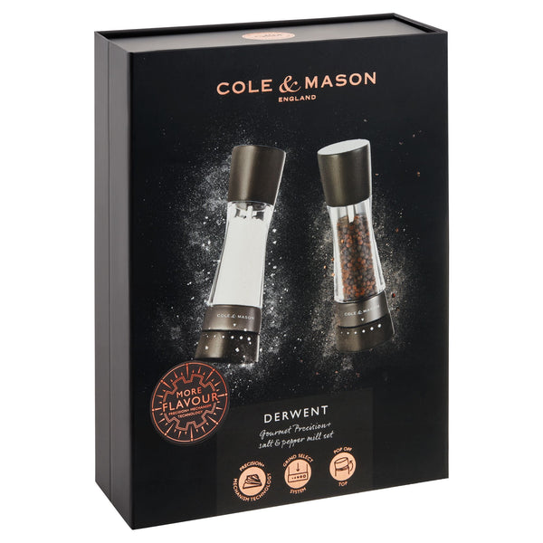 Cole & Mason Derwent Salt and Paper Mills Black Wood Gunmetal Gift Set - Beech Wood, Acrylic And Stainless Steel - 3