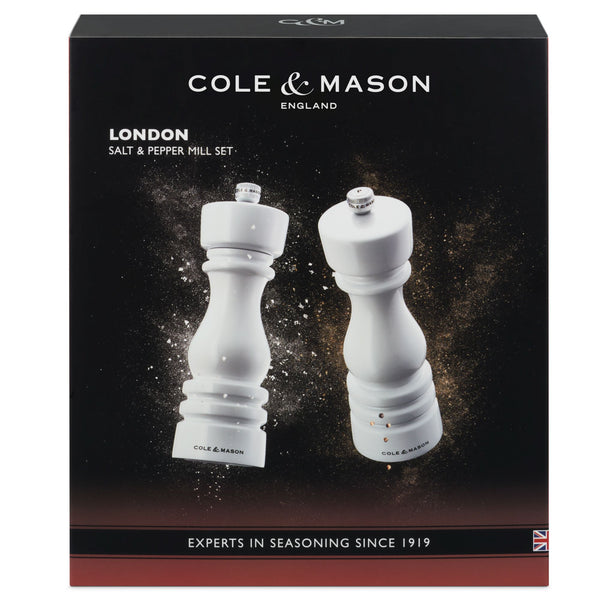 Cole & Mason London Salt and Paper Mills White Gloss Gift Set Beech Wood Steel – 18cm - 3
