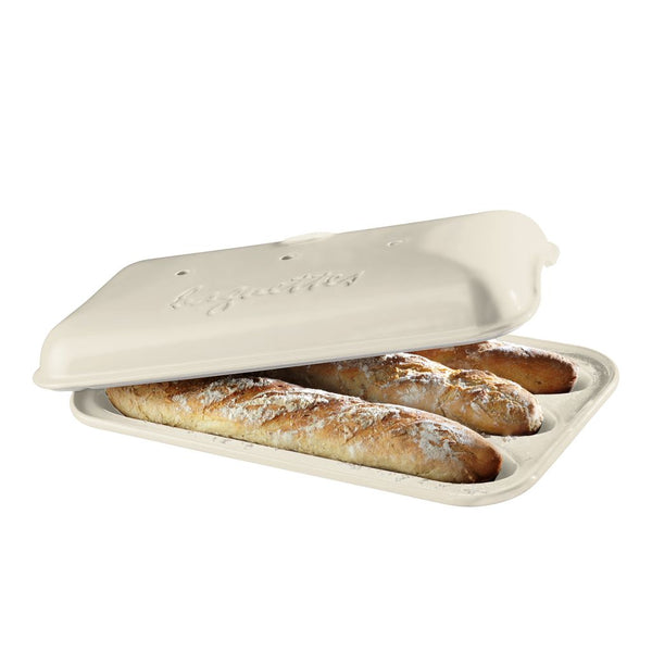 Emile Henry Ceramic Baguette Baker Linen - 39cm x 24cm/ (Makes 3 x 34cm Traditional Thin French Baguettes) - 3