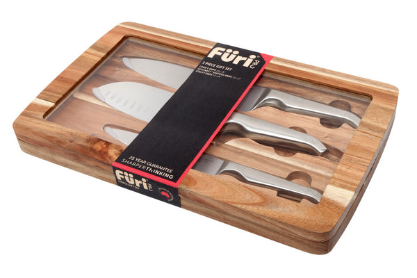Furi Pro Acacia Set - 3 Piece (Cook’s 20cm/8inch, East/West™ Santoku 17cm/7Inch, and Utility 15cm/6Inch) - 1