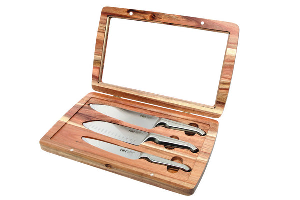 Furi Pro Acacia Set - 3 Piece (Cook’s 20cm/8inch, East/West™ Santoku 17cm/7Inch, and Utility 15cm/6Inch) - 2
