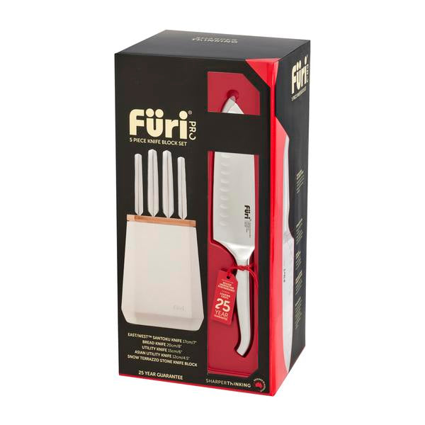 Furi Stone Knife Block Snow Terrazzo Set 5 Piece - 1