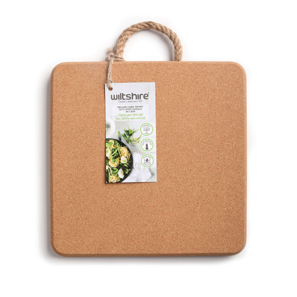 Wiltshire Deluxe Cork Trivet with Rope Handle Square 24 x 2cm - 1