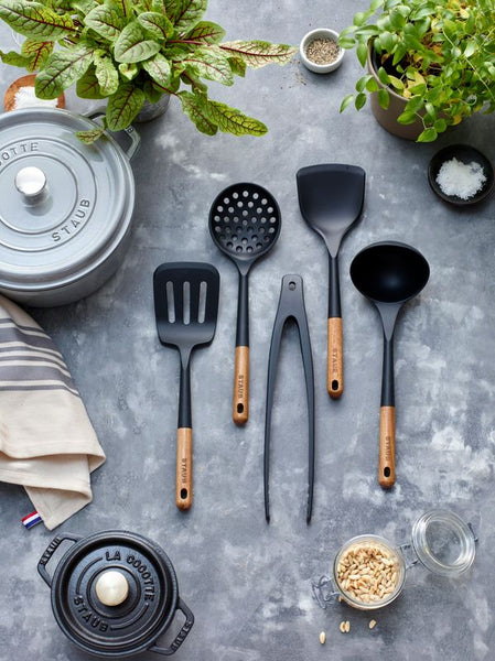 Staub Rice Spoon Matte Black Silicone Head with Acacia Wood Handle - 23cm - 1