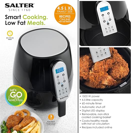 Salter Digital Hot Air Fryer Non-Stick Cooking Basket - 4.5L - 3