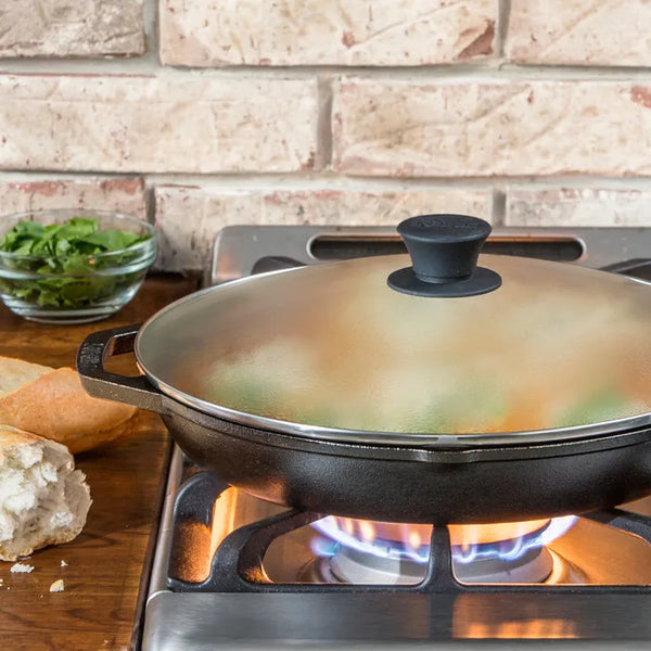 Lodge Chef Collection Cast Iron Induction Pan with Glass Lid - 30cm - 1