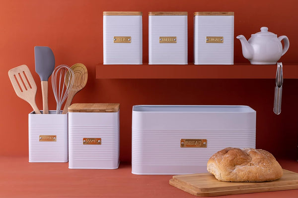 Typhoon Square Steel Coffee Storage White With Bamboo Lid - 1.6L - 1