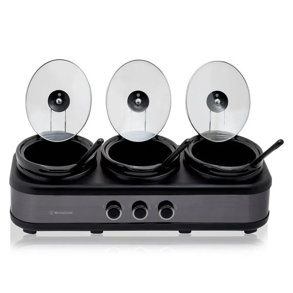Westinghouse Slow Cooker Sleek Black Stainless Steel - 3 X 2.5L Ceramic Pots - 1