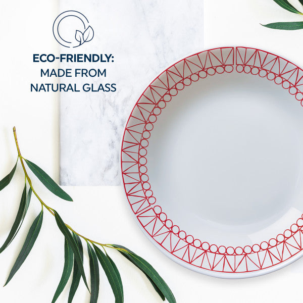 Corelle Everyday Expressions Glass Dinner Set Geometrics Are Sketched In Cherry Red - 4pc 21cm - 1