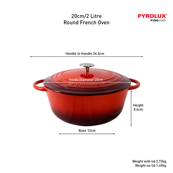Pyrolux PYROCHEF Round French Oven Chilli Red 20cm/2L - 1