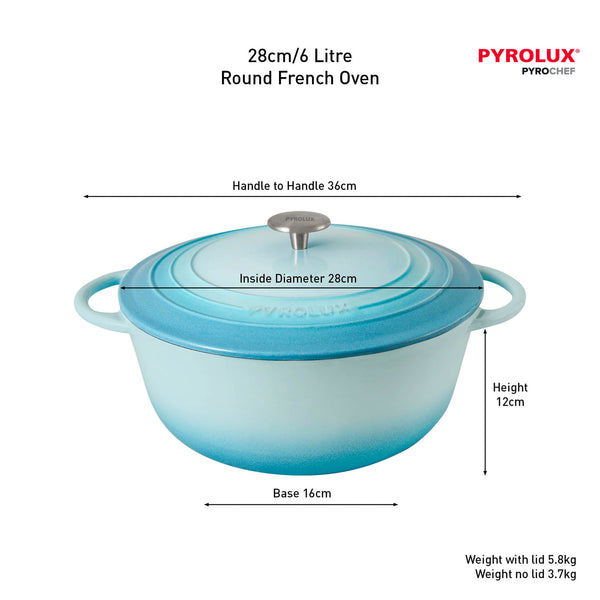 Pyrolux PYROCHEF Round French Oven Duck Egg Blue 28cm/6L - 3