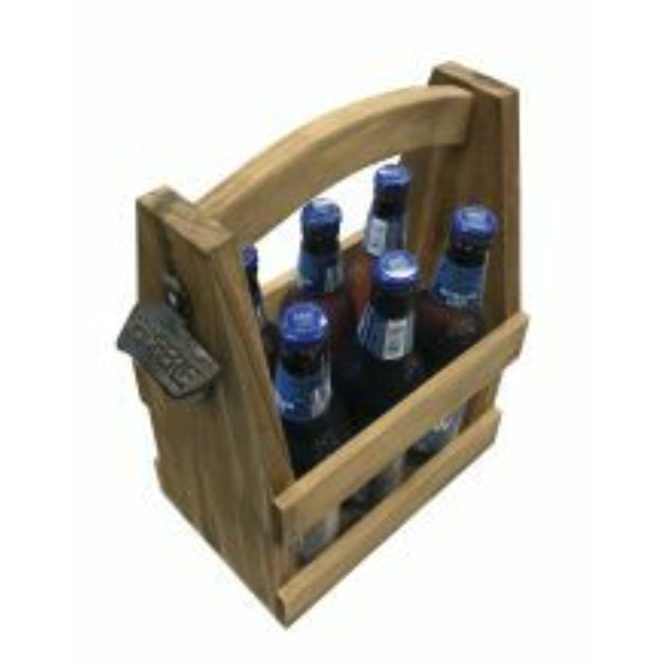 Avanti Six Bottle Carrier With Bottle Opener Natural Wooden Construction - 1