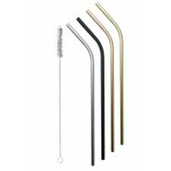 Avanti Stainless Steel Straws Set Of 4 With Cleaning Brush Precious Metals - 1