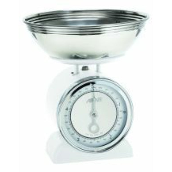 Avanti Vintage Mechanical Stainless Steel Kitchen Scale With Bowl (2L) White Capacity – 5kg Max - 1