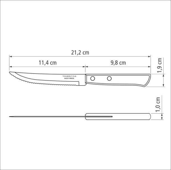 Tramontina Churrasco Steak Knife Serrated Narrow Blade Polywood Red - 11cm - 2