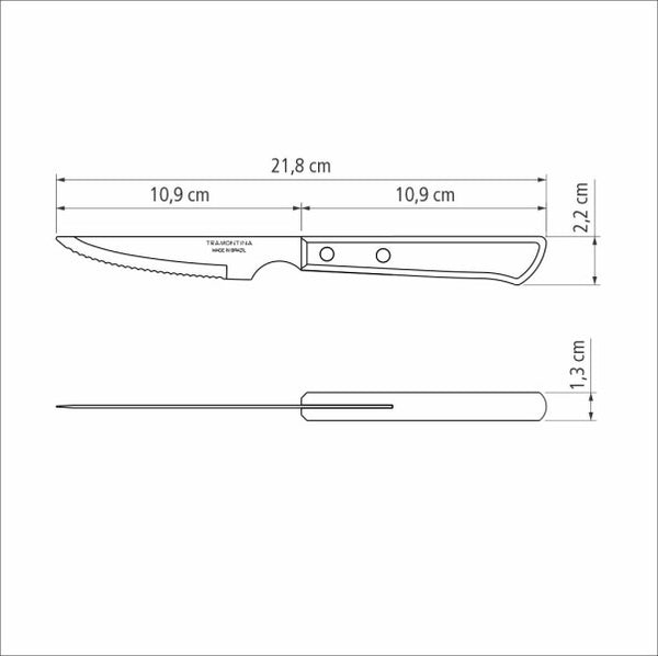 Tramontina Churrasco Steak Knife Serrated Narrow Blade Polywood Brown - 11cm - 3
