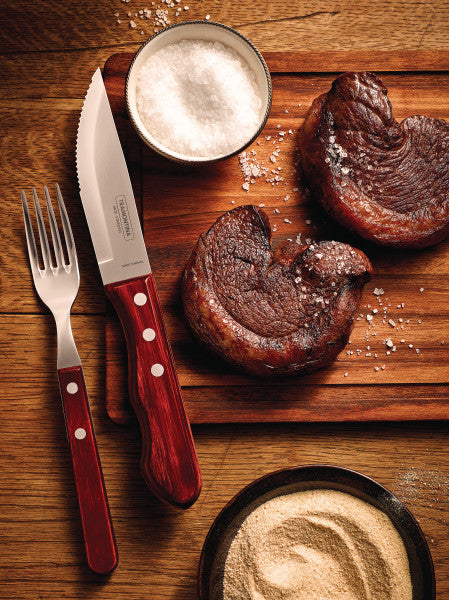 Tramontina Churrasco Steak Knife Jumbo Serrated Wide Blade Polywood Red - 12cm - 1