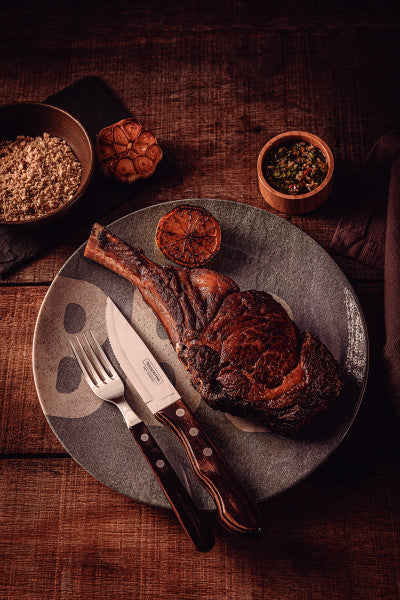 Tramontina Churrasco Steak Knife Jumbo Serrated Wide Blade Polywood Brown - 12cm - 2