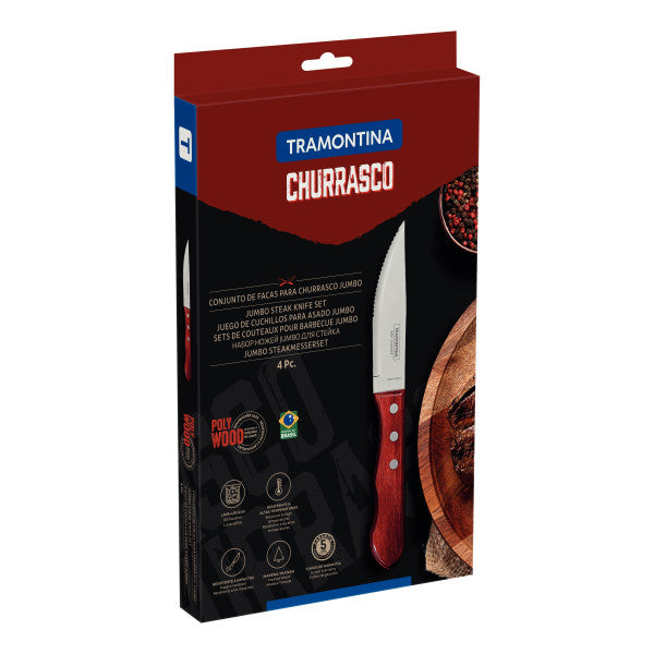 Tramontina Churrasco Steak Knife Spanish Red Handles 4 Piece Set - 11cm - 1