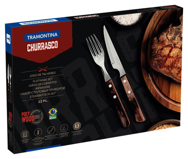 Tramontina Churrasco Jumbo Steak Knife and Fork Cutlery Set  – 12 Piece - 1