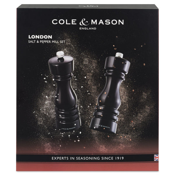 Cole & Mason London Salt and Paper Mills Black Gloss Gift Set Beech Wood Steel – 18cm - 3