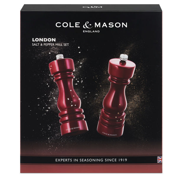 Cole & Mason London Salt and Paper Mills Red Gloss Gift Set Beech Wood Steel – 18cm - 3