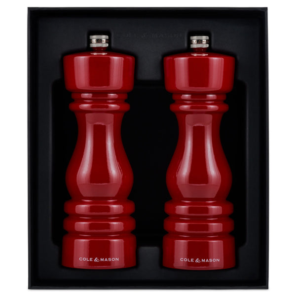 Cole & Mason London Salt and Paper Mills Red Gloss Gift Set Beech Wood Steel – 18cm - 1