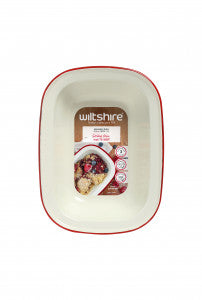 Wiltshire Enamel Oblong Pie Dish with red rim - 26cm - 1