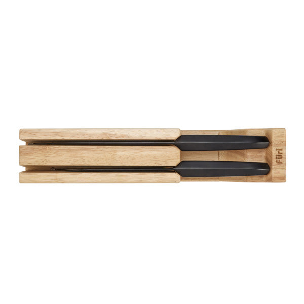 Furi Jet Knife Black Set - 3pc Black (East/West™ Santoku 17cm, Cook’s Knife 20cm, In-drawer Block) - 2