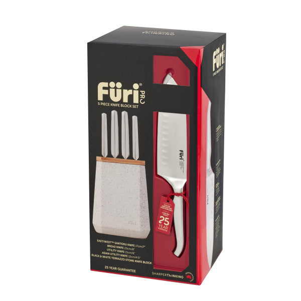 Furi Stone Knife Block Set Black and White Terrazzo - 5 Piece - 3