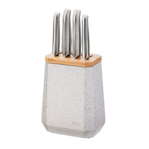 Furi Stone Knife Block Set Black and White Terrazzo - 5 Piece - 1