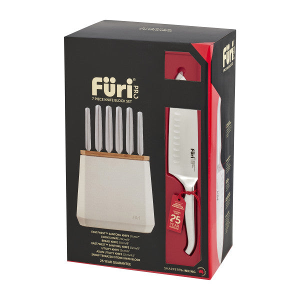 Furi Stone Knife Block Snow Terrazzo Set - 7 Piece - 1