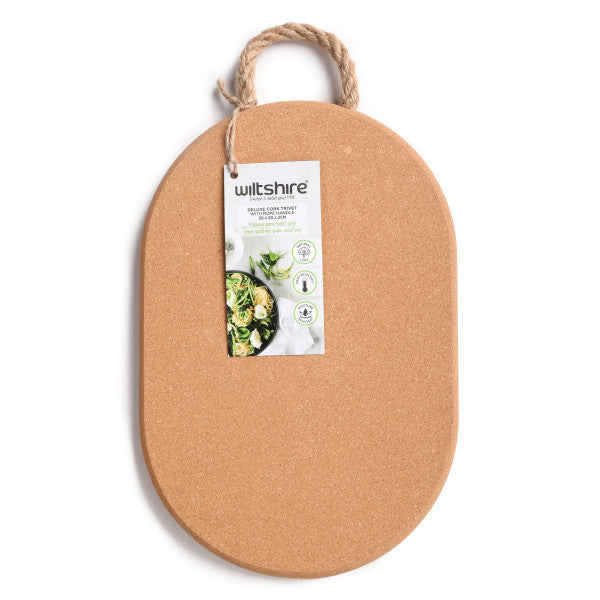 Wiltshire Deluxe Cork Trivet with Rope Handle Oval 30 x 20 x 2cm - 1