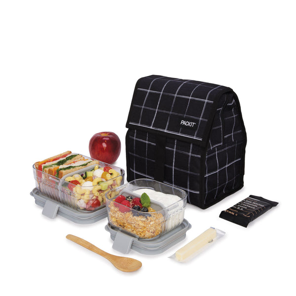 PackIt Freezable Lunch bag Black Grid - Chill a Meal and a 340ml Drink For Hours - 2