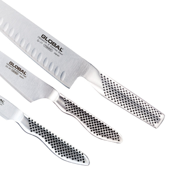 Global Classic 3 Piece Knife Set with Fluted Cooks Knife - 1