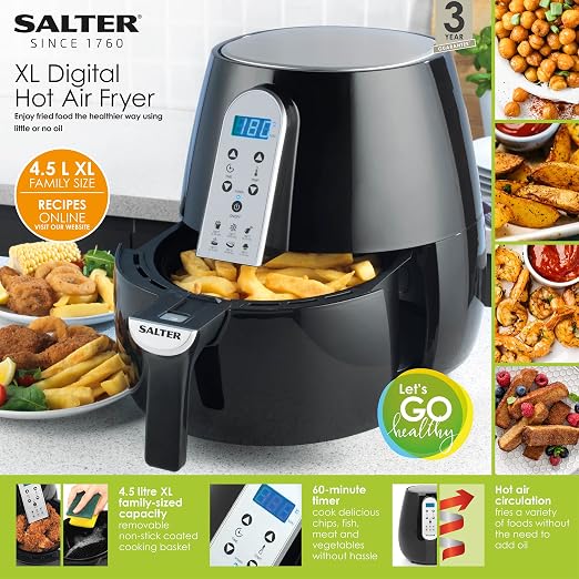 Salter Digital Hot Air Fryer Non-Stick Cooking Basket - 4.5L - 2