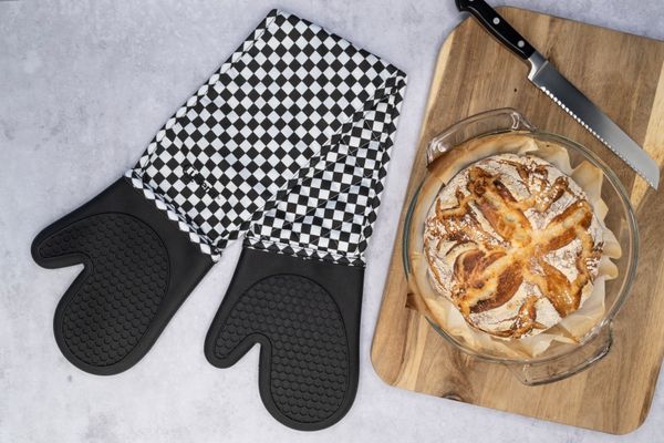 Cuisena Silicone & Fabric Double Glove - Black Check - 2