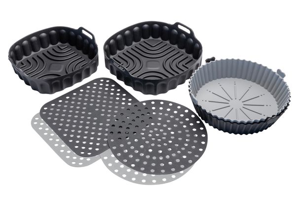 Cuisena Air Fryer Silicone Round Mat Black & Grey 19.5cm Set/2 - 1
