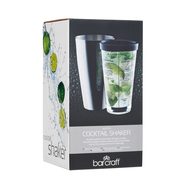 BarCraft Boston Stainless Steel Cocktail Shaker 2 Piece Set Clear, Silver - 400ml - 1