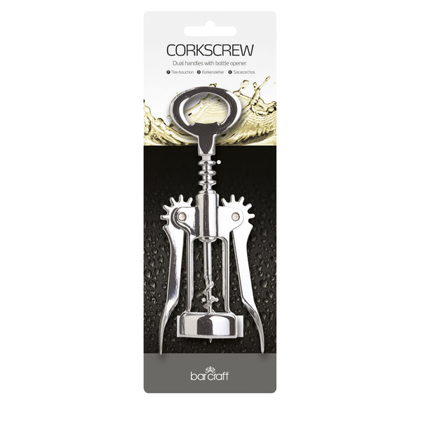 BarCraft Double Handled Chrome Wing Corkscrew Metal Carbon Steel - 16cm x 5.5cm x H4cm - 1