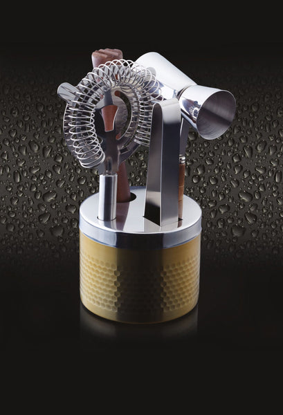 BarCraft Hammered Stainless Steel Cocktail Tool Set Brass Finish - 5 Piece - 3