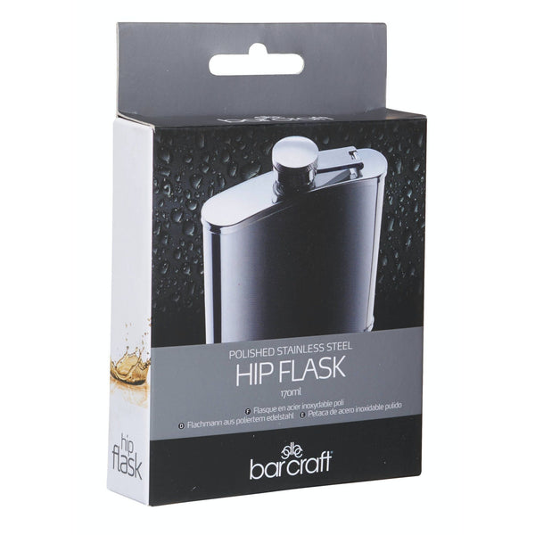 BarCraft Polished Stainless Steel Hip Flask - 170ml - 2