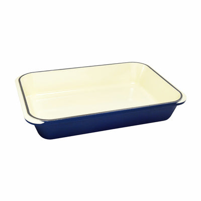 Chasseur Cast Iron Rectangular Blue Roasting Pan with Enamel Coating & - 40cm x 26cm